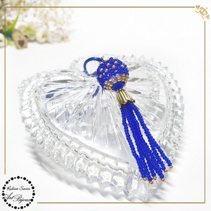 PANDANTIV BILUȚĂ CU FRANJURI albastru cu auriu - bijuterii - coliere - pandative - Artynos.ro