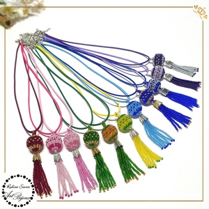 PANDANTIV BILUȚĂ CU FRANJURI albastru cu auriu - bijuterii - coliere - pandative - Artynos.ro