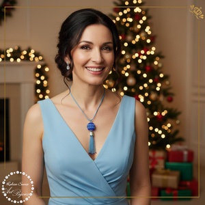 PANDANTIV BILUTA CU FRANJURI albastru cu bleu-ciel, Bijuterii, Coliere, Pandative, Confectionarea bijuteriilor, Impletituri, broderie cu margele, ARTYNOS