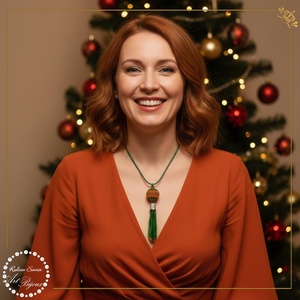 PANDANTIV BILUTA CU FRANJURI portocaliu cu verde - Artynos.ro