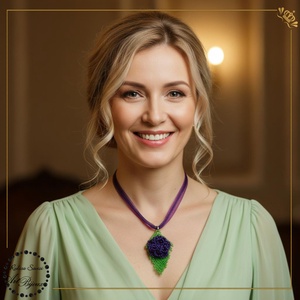 PANDANTIV trandafiras pe frunza - MOV INCHIS, Bijuterii, Coliere, Pandative, Confectionarea bijuteriilor, Impletituri, broderie cu margele, ARTYNOS