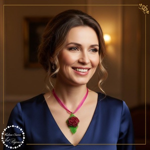 PANDANTIV trandafiras pe frunza - CICLAM, Bijuterii, Coliere, Pandative, Confectionarea bijuteriilor, Impletituri, broderie cu margele, ARTYNOS