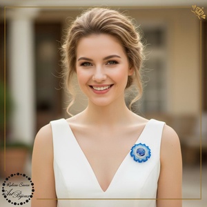 BROSA rotunda cu margine dantelata creata albastra, Bijuterii, Brose, Confectionarea bijuteriilor, Impletituri, broderie cu margele, ARTYNOS