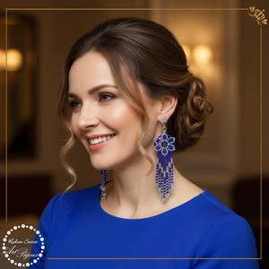 CERCEI CU FLOARE SI FRANJURI - albastru cu argintiu, Bijuterii, Cercei, Cercei din margele, Confectionarea bijuteriilor, Impletituri, broderie cu margele, ARTYNOS