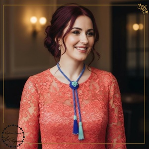 COLIER 2 in 1 LUNG, CU FRANJURI - albastru cu bleu, Bijuterii, Coliere, Coliere din margele, Confectionarea bijuteriilor, Impletituri, broderie cu margele, ARTYNOS