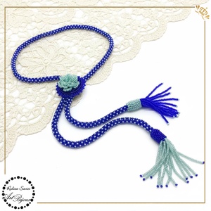 COLIER 2 în 1 LUNG, CU FRANJURI - albastru cu bleu - bijuterii - coliere - coliere din mărgele - Artynos.ro