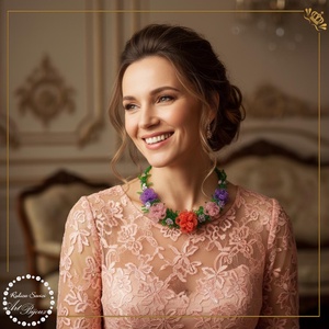 COLIER cu trandafirasi roz si mov , Bijuterii, Coliere, Coliere din margele, Confectionarea bijuteriilor, Impletituri, broderie cu margele, ARTYNOS