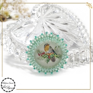 BROȘĂ PASĂRE pe ramură de brad - nr.1 - bijuterii - broșe - Artynos.ro