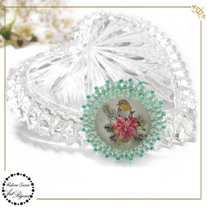 BROȘĂ PASĂRE pe ramură cu floare roșie - nr. 2 - bijuterii - broșe - Artynos.ro