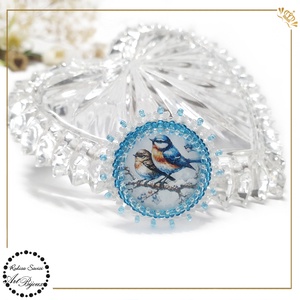 BROȘĂ PĂSĂRI pe ramură cu zăpadă - nr. 2 - bijuterii - broșe - Artynos.ro