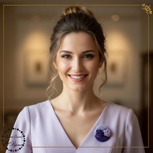 BROSA YING YANG cu flori mov si lila - Artynos.ro