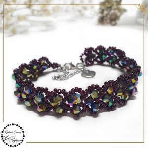BRATARA cu INIMIOARE din cristale - mov cu irizatii, Bijuterii, Bratari, Bratari din margele, Confectionarea bijuteriilor, Impletituri, broderie cu margele, ARTYNOS