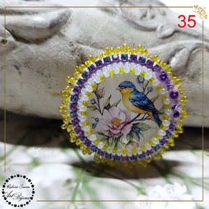 Broșă pasăre pe creangă înflorită - nr 35 - bijuterii - broșe - Artynos.ro