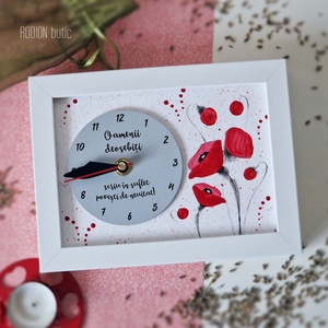 Ceas inramat cu maci personalizat cu mesaj pictat manual, Casă & Stil de viață, Accesorii pentru decorat casa, Decorațiuni de pereți, decorațiuni suspendate, Ceasuri de perete, Obiecte pictate, Pictură, ARTYNOS