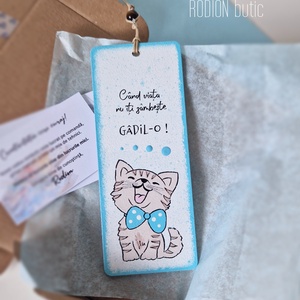 Semn de carte personalizat cu mesaj pictat manual pisicuta, Cărți și creații cu tematică muzicală, cadouri, Semn de carte, Obiecte pictate, Pictură, ARTYNOS