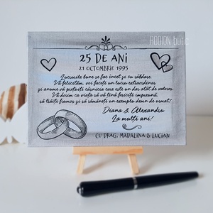 Placheta nunta de argint pictata manual personalizata cu nume si data - Artynos.ro