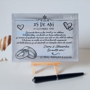 Placheta nunta de argint pictata manual personalizata cu nume si data, Casă & Stil de viață, Accesorii pentru decorat casa, Picturi murale, Panouri și tablouri, panouri decorative, Obiecte pictate, Pictură, ARTYNOS