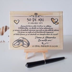 Placheta nunta de aur pictata manual personalizata cu nume si data - Artynos.ro