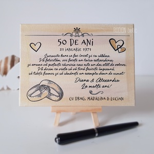 Placheta nunta de aur pictata manual personalizata cu nume si data, Casă & Stil de viață, Accesorii pentru decorat casa, Picturi murale, Panouri și tablouri, panouri decorative, Obiecte pictate, Pictură, ARTYNOS