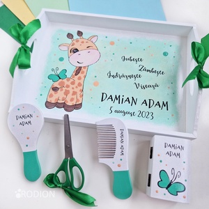 Set prima aniversare baietel jungle girafa tava mot personalizata pictata manual - Artynos.ro
