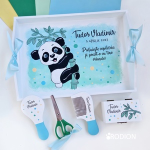 Set prima aniversare panda tava mot personalizata pictata manual - Artynos.ro