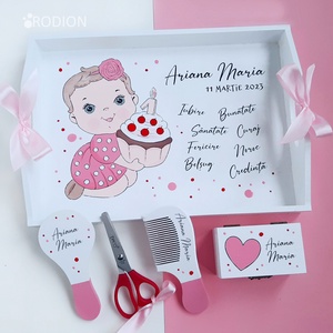 Set prima aniversare fetita tort tava mot personalizata pictata manual - Artynos.ro
