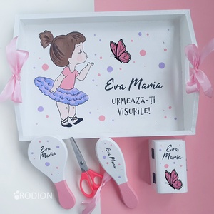 Set prima aniversare fetita balerina tava mot personalizata pictata manual - Artynos.ro