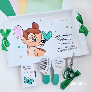 Set prima aniversare baiat Bambi tava mot personalizata pictata manual - Artynos.ro