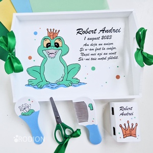 Set prima aniversare baiat broscuta tava mot personalizata pictata manual - Artynos.ro