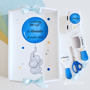 Set prima aniversare baietel elefantel tava mot personalizata pictata manual - Artynos.ro