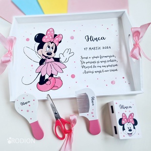 Set prima aniversare fetita Minnie  tava mot personalizata pictata manual - Artynos.ro