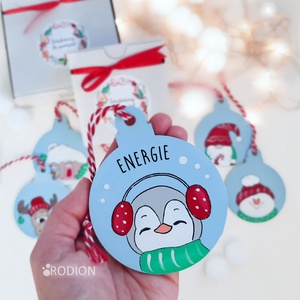 Glob Craciun pictat manual personalizat cu mesaj Pinguin - Artynos.ro
