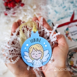 Glob Craciun pictat manual personalizat cu mesaj Ingeras, Accesorii de Crăciun, Decorațiuni de Crăciun de casă, Decorațiuni pentru pomul de Crăciun, Obiecte pictate, Pictură, ARTYNOS