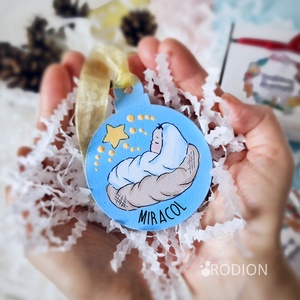 Glob Craciun pictat manual personalizat cu mesaj Prunc Iisus, Accesorii de Crăciun, Decorațiuni de Crăciun de casă, Decorațiuni pentru pomul de Crăciun, Obiecte pictate, Pictură, ARTYNOS