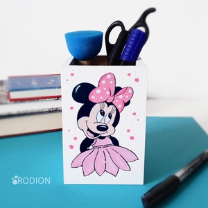 Suport de pixuri Minnie Mouse pictat manual personalizat cu nume, Casă & Stil de viață, Papetărie de hârtie, Pix și creion, Obiecte pictate, Pictură, ARTYNOS