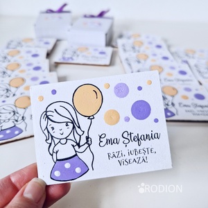 Marturii botez fetita cu balon manual personalizate cu nume - Artynos.ro