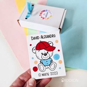Marturii botez baiat manual personalizate cu nume Ursulet, Jucării și echipamente pentru copii, Daruri de botez, Obiecte pictate, Pictură, ARTYNOS