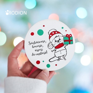 Glob pom Craciun Soricel pictat manual personalizat cu mesaj - Artynos.ro