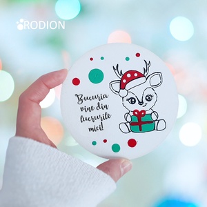 Glob pom Craciun Ren pictat manual personalizat cu mesaj - Artynos.ro