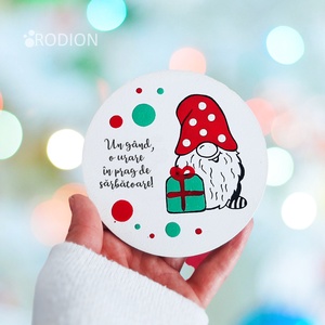 Glob pom Craciun Pitic pictat manual personalizat cu mesaj - Artynos.ro