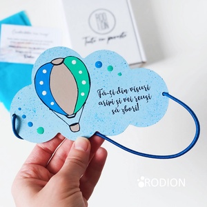 Semn de carte balon cu aer personalizat cu mesaj pictat manual - cărți și creații cu tematică muzicală, cadouri - semn de carte - Artynos.ro