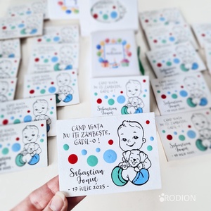 Marturii botez baietel cu catel pictat manual personalizate cu nume - Artynos.ro