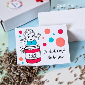 Marturii botez baietel pictat manual personalizate cu nume Dulceata - Artynos.ro