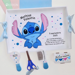 Set prima aniversare Stitch tava mot personalizata pictata manual - Artynos.ro
