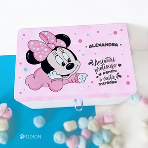Cufar pentru amintiri pictat manual personalizat cu nume Minnie Mouse - Artynos.ro
