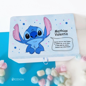Cufar pentru amintiri pictat manual personalizat cu nume Stitch - Artynos.ro