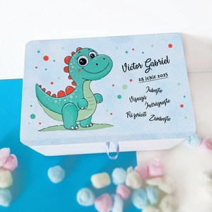 Cufar pentru amintiri pictat manual personalizat cu nume dinozaur jungle - Artynos.ro