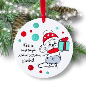 Glob pom Craciun Soricel pictat manual personalizat cu mesaj -  - Artynos.ro
