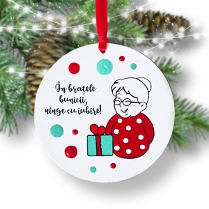 Glob pom Craciun Bunica pictat manual personalizat cu mesaj, Craciun, Decoratiuni de Craciun de casa, Globuri, Obiecte pictate, Pictura, ARTYNOS