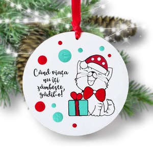 Glob pom Craciun Pisicuta pictat manual personalizat cu mesaj, , Obiecte pictate, Pictura, ARTYNOS